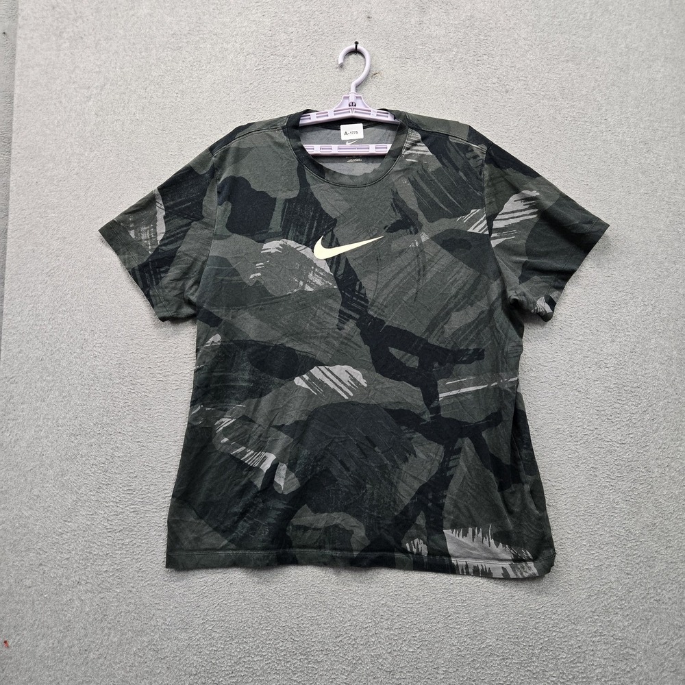 Nike Men Shirt XL Green Camouflage Center Swoosh Logo Dri-Fit Activewear